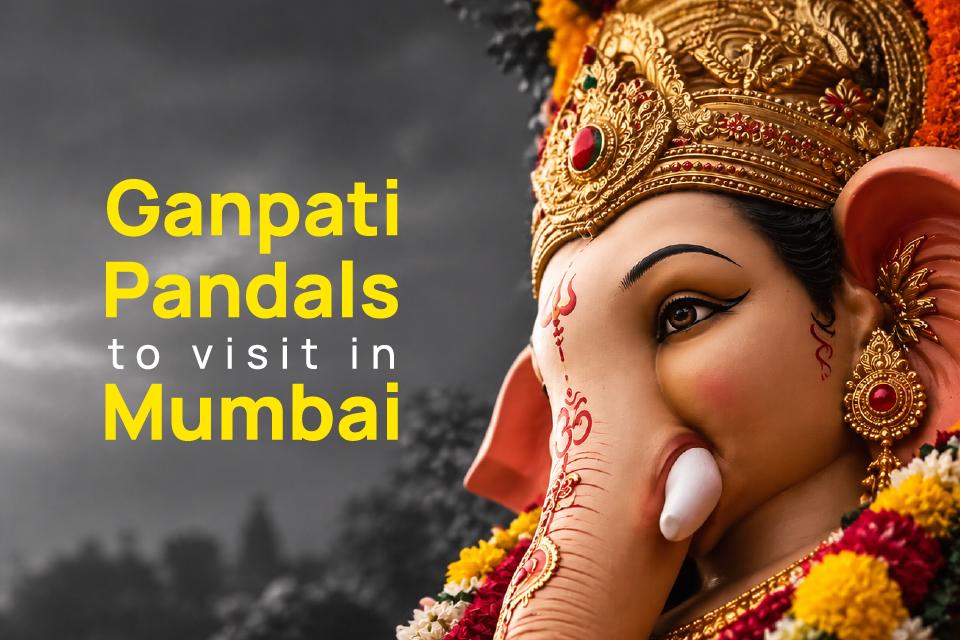Lord Ganesha idol in colour against a black-and-white background for a guide to Ganpati pandals in Mumbai during Ganesh Chaturthi 2026